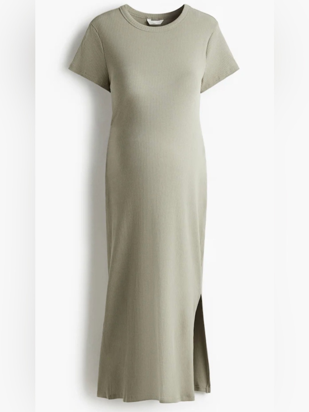H&M Ribbed Short-Sleeve Midi Dress in Sage Green